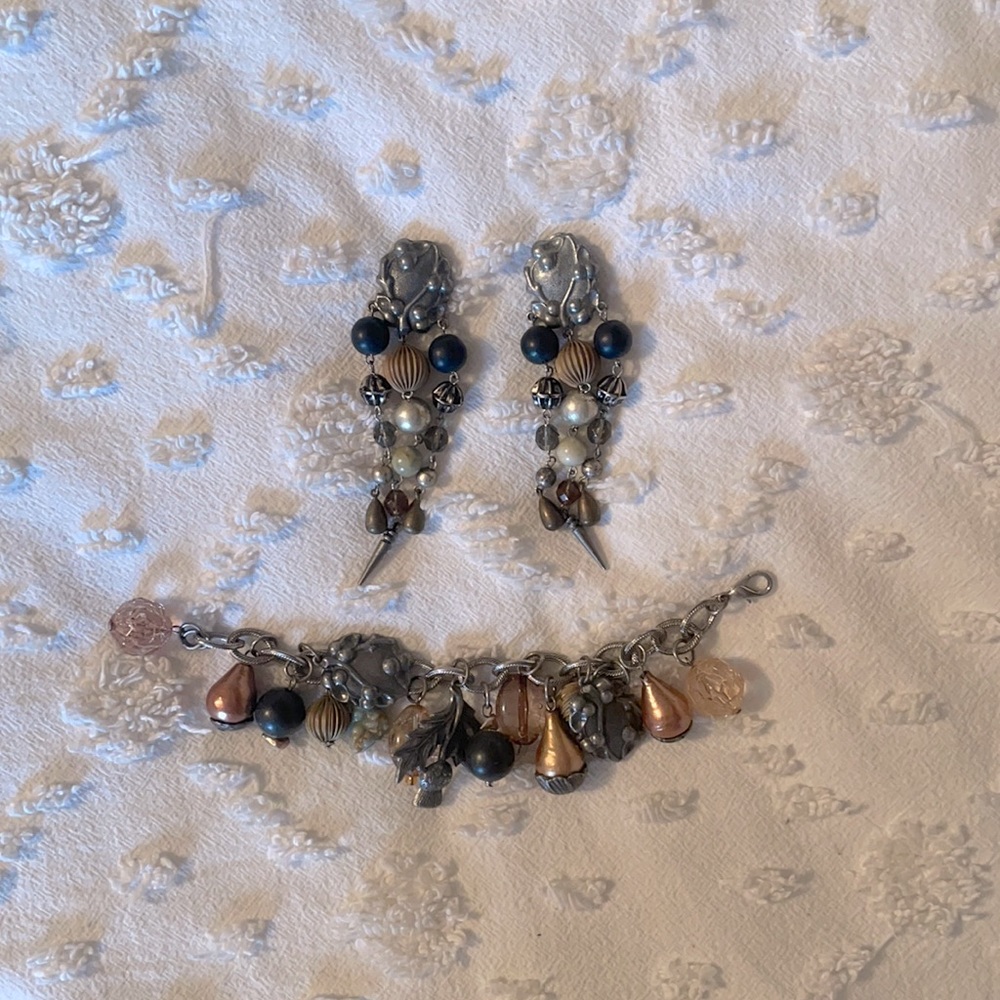 Charm bracelet and matching clip on earrings